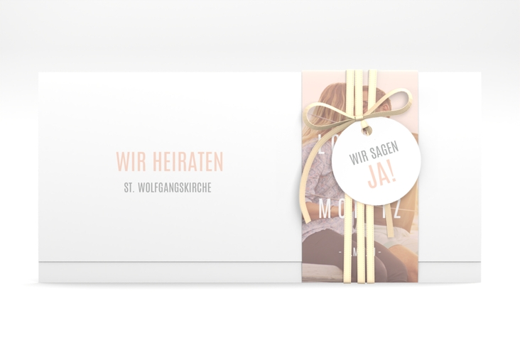 Hochzeitseinladung Memory Wickelfalzkarte + Banderole rosa hochglanz