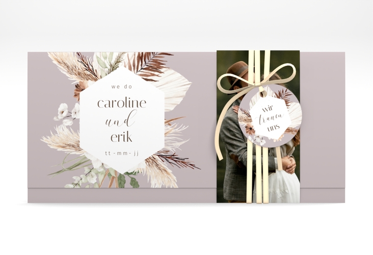 Hochzeitseinladung Bohemian Wickelfalzkarte + Banderole flieder