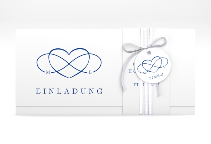 Hochzeitseinladung Infinity Wickelfalzkarte + Banderole blau