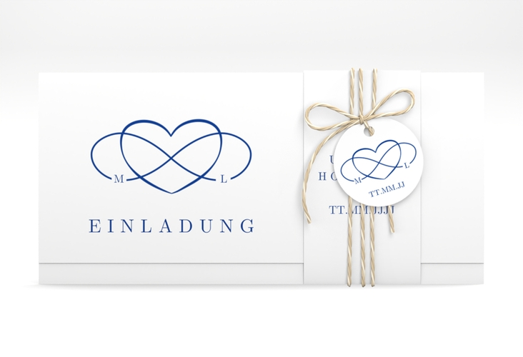 Hochzeitseinladung Infinity Wickelfalzkarte + Banderole blau