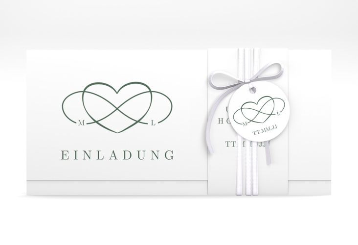 Hochzeitseinladung Infinity Wickelfalzkarte + Banderole gruen