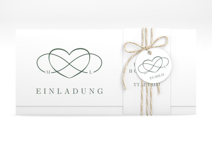 Hochzeitseinladung Infinity Wickelfalzkarte + Banderole gruen