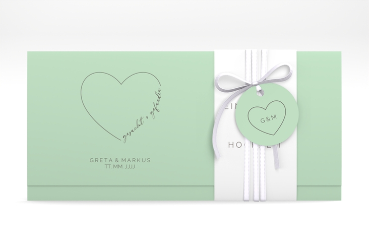 Hochzeitseinladung Lebenstraum Wickelfalzkarte + Banderole mint