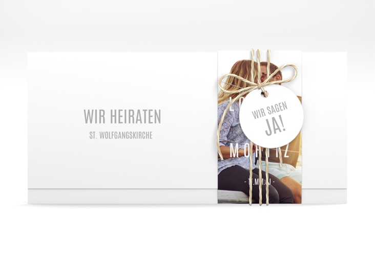 Hochzeitseinladung Memory Wickelfalzkarte + Banderole