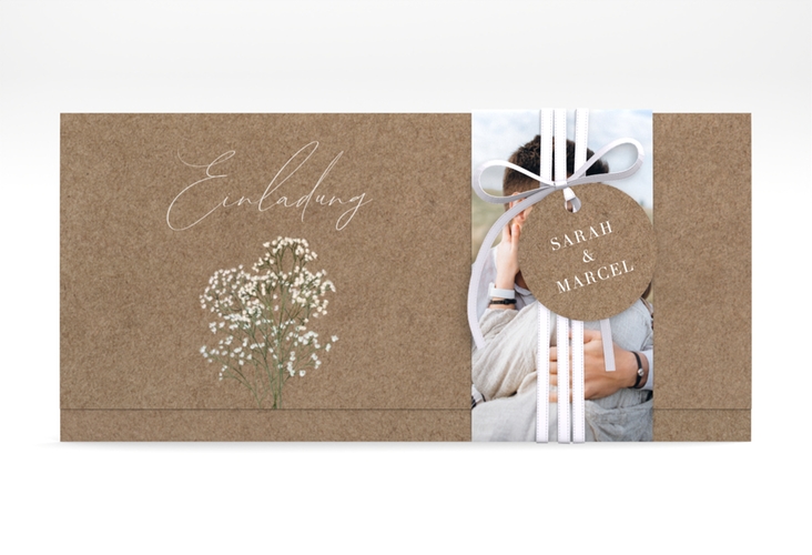 Hochzeitseinladung Schleierkraut Wickelfalzkarte + Banderole