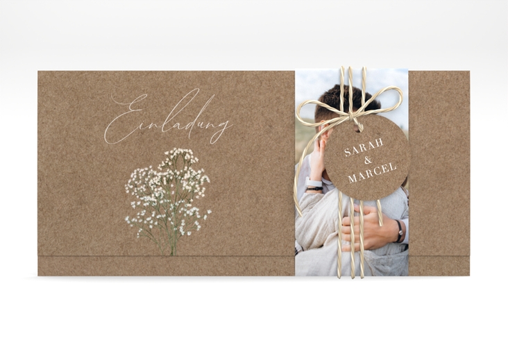 Hochzeitseinladung Schleierkraut Wickelfalzkarte + Banderole