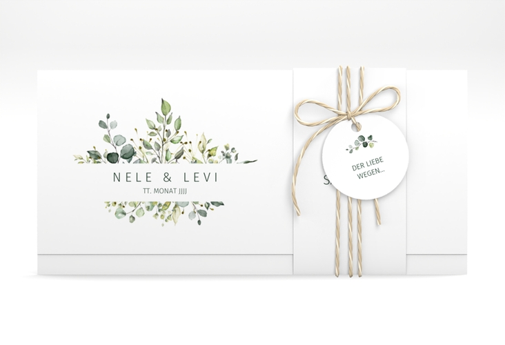 Hochzeitseinladung Enchanting Wickelfalzkarte + Banderole weiss