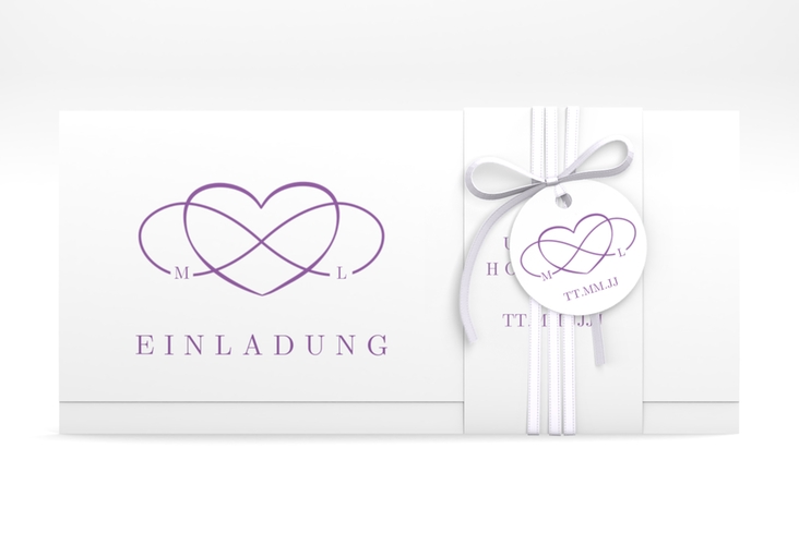 Hochzeitseinladung Infinity Wickelfalzkarte + Banderole lila