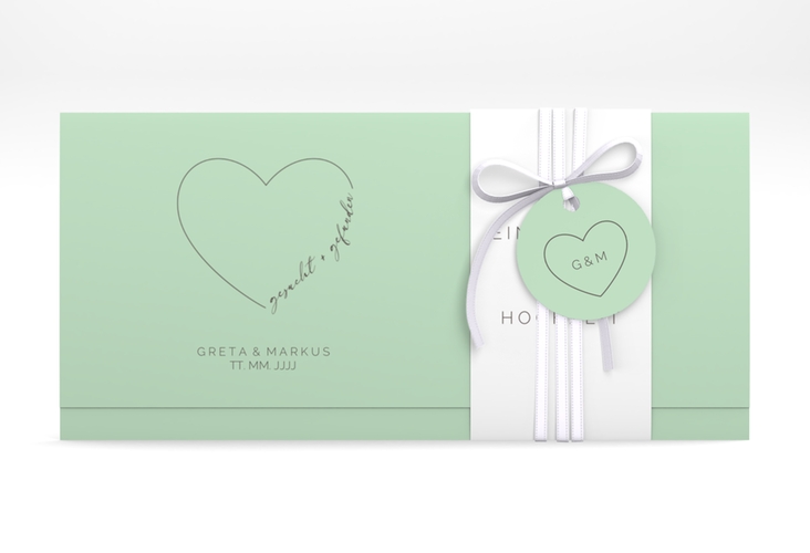 Hochzeitseinladung Lebenstraum Wickelfalzkarte + Banderole mint hochglanz