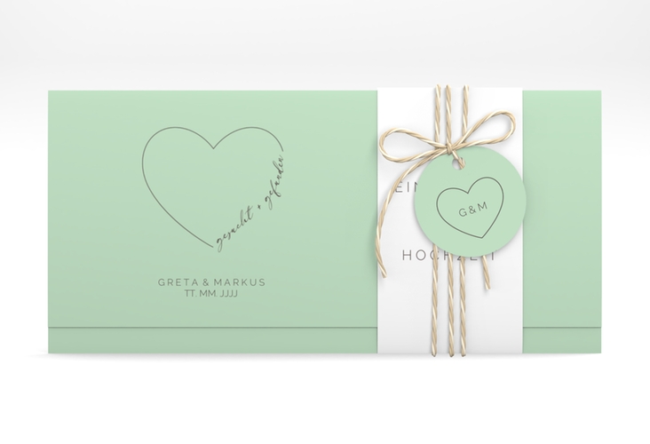 Hochzeitseinladung Lebenstraum Wickelfalzkarte + Banderole mint hochglanz