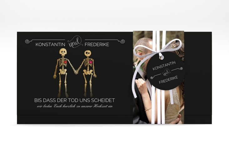 Hochzeitseinladung Bones Wickelfalzkarte + Banderole hochglanz