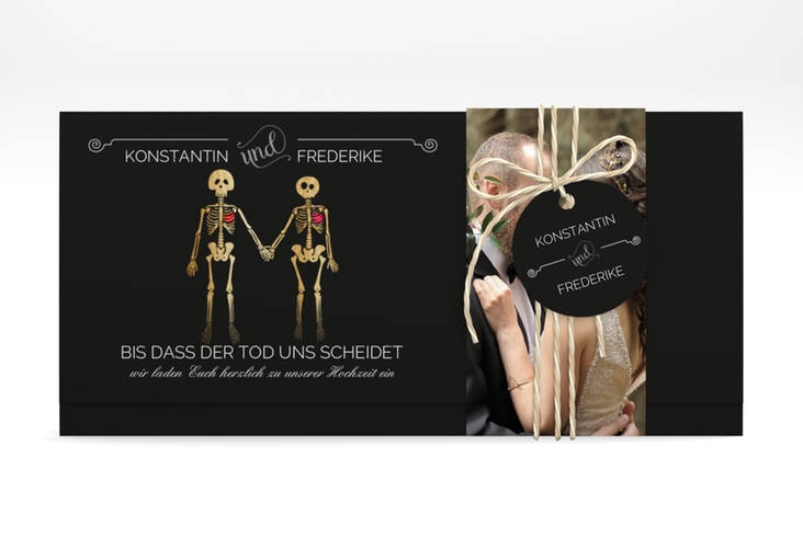 Hochzeitseinladung Bones Wickelfalzkarte + Banderole hochglanz