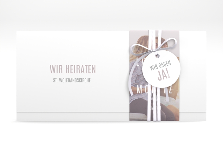Hochzeitseinladung Memory Wickelfalzkarte + Banderole grau hochglanz