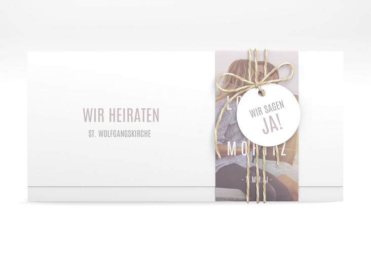 Hochzeitseinladung Memory Wickelfalzkarte + Banderole grau hochglanz