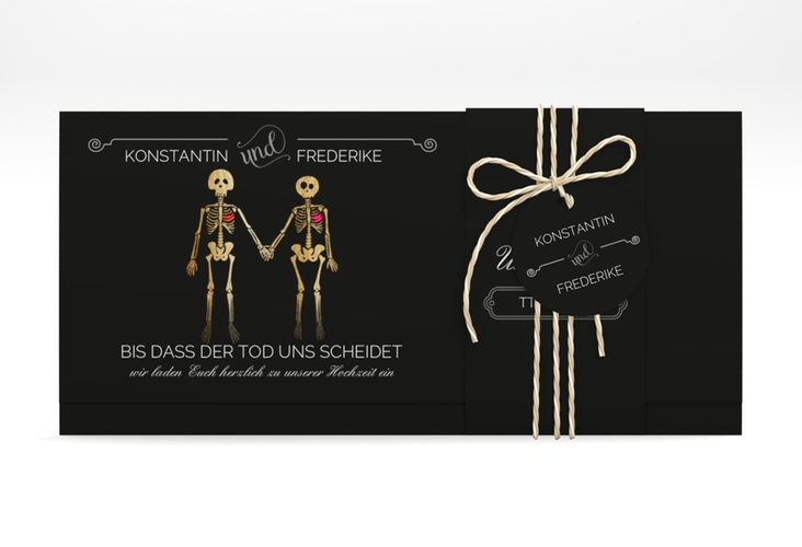 Hochzeitseinladung Bones Wickelfalzkarte + Banderole hochglanz