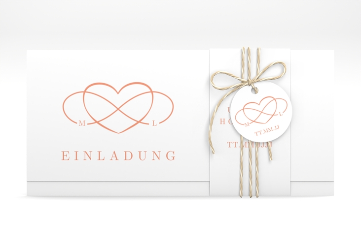 Hochzeitseinladung Infinity Wickelfalzkarte + Banderole apricot