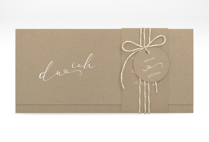 Hochzeitseinladung Zweisamkeit Wickelfalzkarte + Banderole Kraftpapier hochglanz im minimalistischen Stil mit Aufschrift du & ich