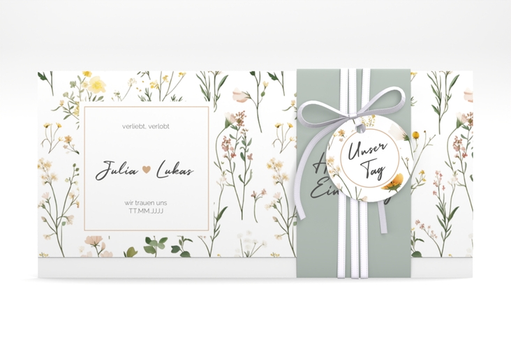 Hochzeitseinladung Blumenwiese Wickelfalzkarte + Banderole