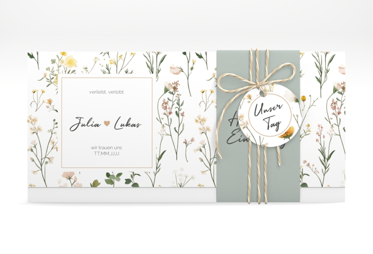 Hochzeitseinladung Blumenwiese Wickelfalzkarte + Banderole