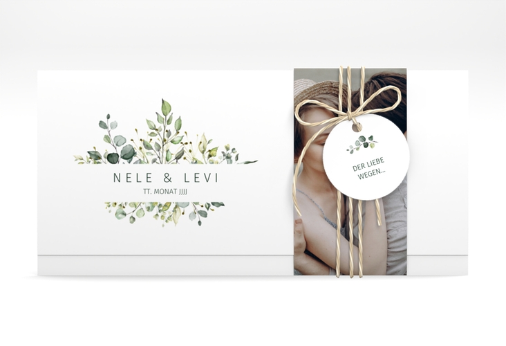 Hochzeitseinladung Enchanting Wickelfalzkarte + Banderole weiss