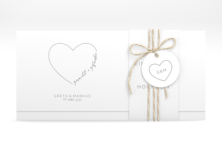 Hochzeitseinladung Lebenstraum Wickelfalzkarte + Banderole weiss