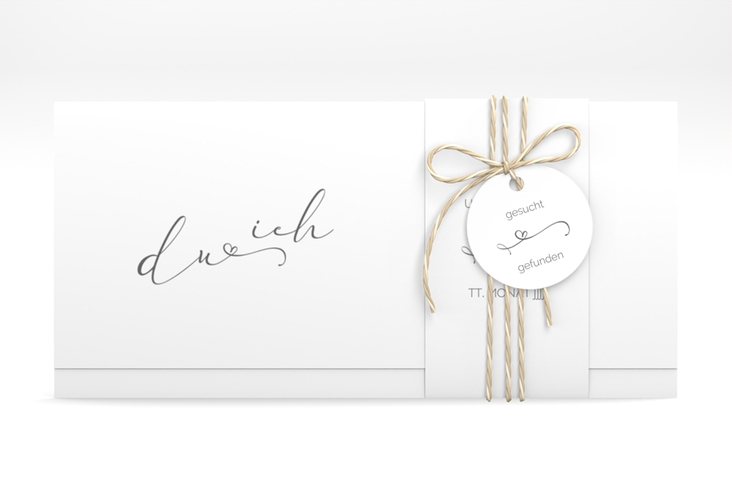Hochzeitseinladung Zweisamkeit Wickelfalzkarte + Banderole im minimalistischen Stil mit Aufschrift du & ich