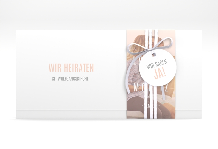 Hochzeitseinladung Memory Wickelfalzkarte + Banderole rosa hochglanz