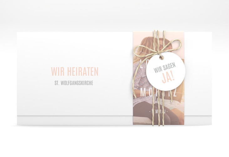 Hochzeitseinladung Memory Wickelfalzkarte + Banderole rosa hochglanz