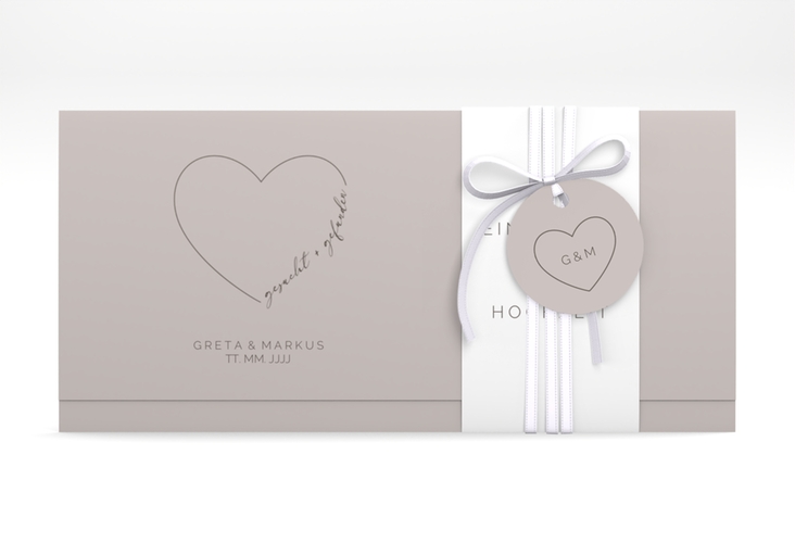 Hochzeitseinladung Lebenstraum Wickelfalzkarte + Banderole grau