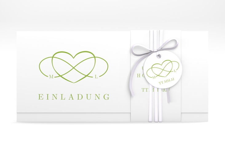 Hochzeitseinladung Infinity Wickelfalzkarte + Banderole gruen