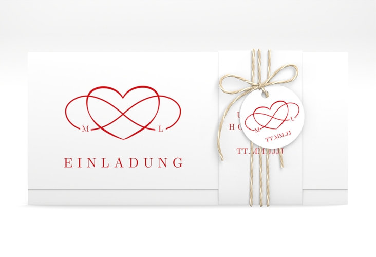 Hochzeitseinladung Infinity Wickelfalzkarte + Banderole rot