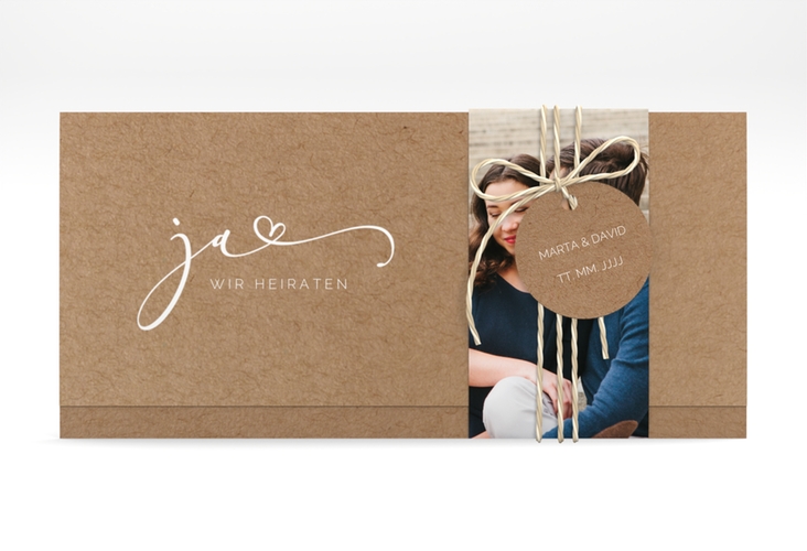 Hochzeitseinladung Jawort Wickelfalzkarte + Banderole Kraftpapier modern minimalistisch mit veredelter Aufschrift