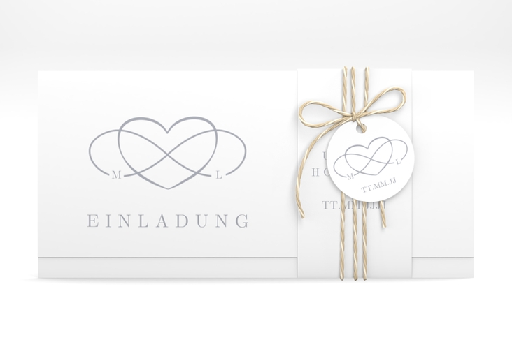 Hochzeitseinladung Infinity Wickelfalzkarte + Banderole grau hochglanz