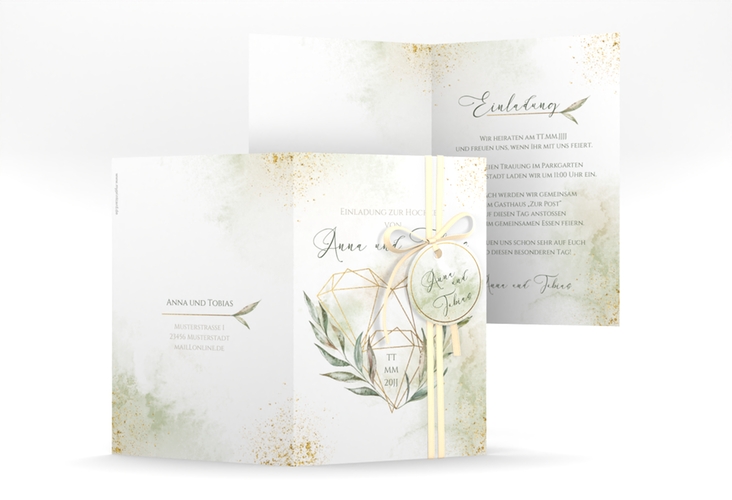 Einladungskarte Hochzeit Heartfelt A6 Klappkarte hoch weiss hochglanz mit Diamanten im Geometric Design