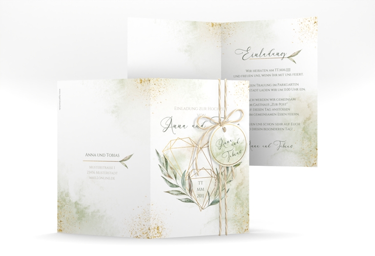 Einladungskarte Hochzeit Heartfelt A6 Klappkarte hoch weiss hochglanz mit Diamanten im Geometric Design