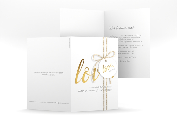 Einladungskarte Hochzeit Glam A6 Klappkarte hoch weiss hochglanz