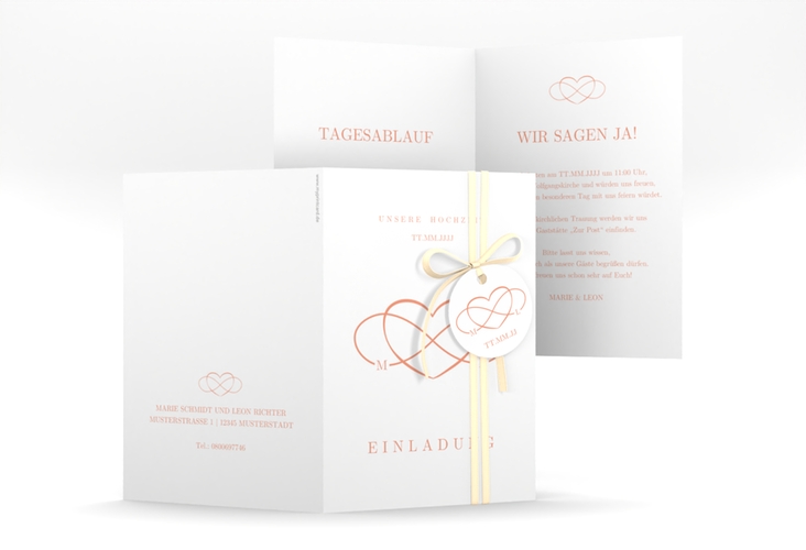 Einladungskarte Hochzeit Infinity A6 Klappkarte hoch apricot