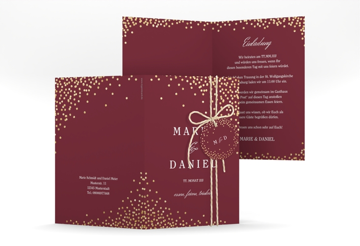 Einladungskarte Hochzeit Glitter A6 Klappkarte hoch rot hochglanz