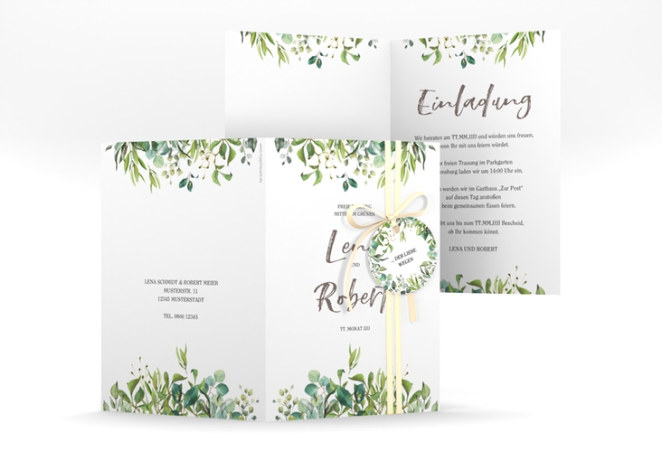 Einladungskarte Hochzeit Natural A6 Klappkarte hoch weiss