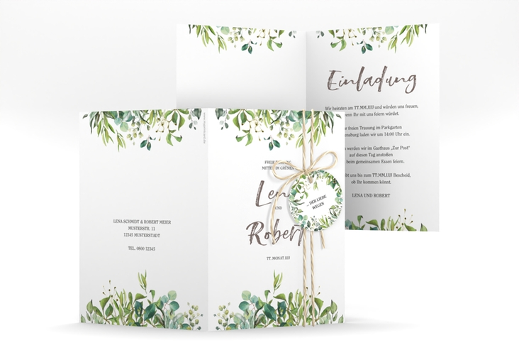 Einladungskarte Hochzeit Natural A6 Klappkarte hoch weiss