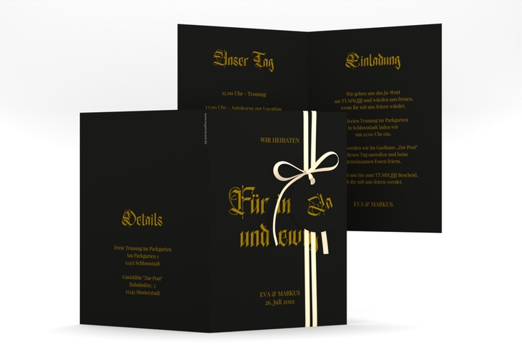 Einladungskarte Hochzeit Gothic A6 Klappkarte hoch schwarz