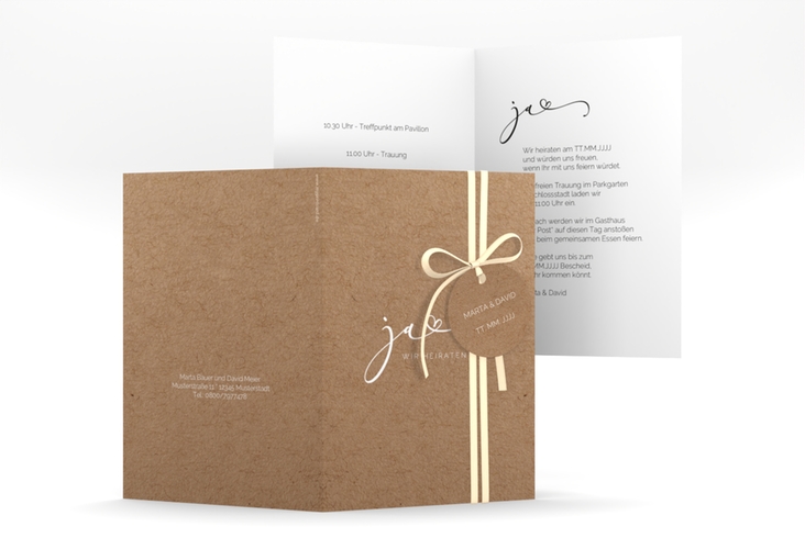 Hochzeitseinladung Jawort A6 Klappkarte hoch modern minimalistisch mit veredelter Aufschrift