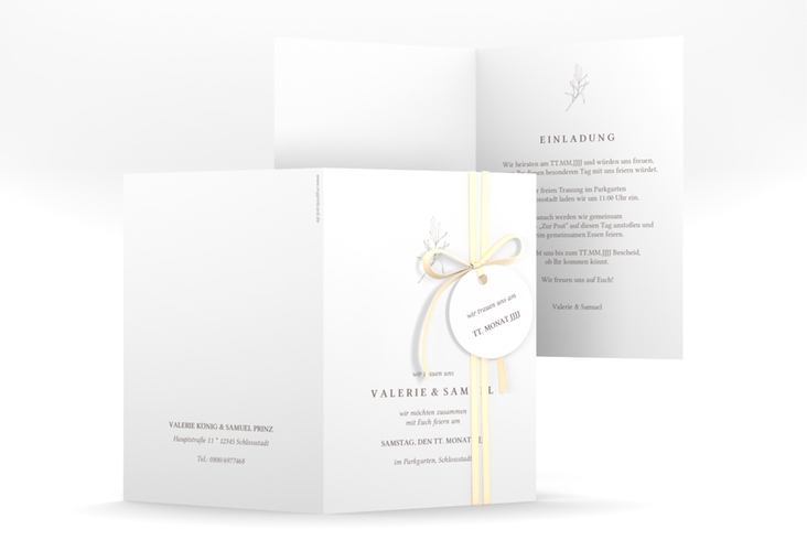 Einladungskarte Hochzeit Ivy A6 Klappkarte hoch hochglanz minimalistisch mit kleiner botanischer Illustration