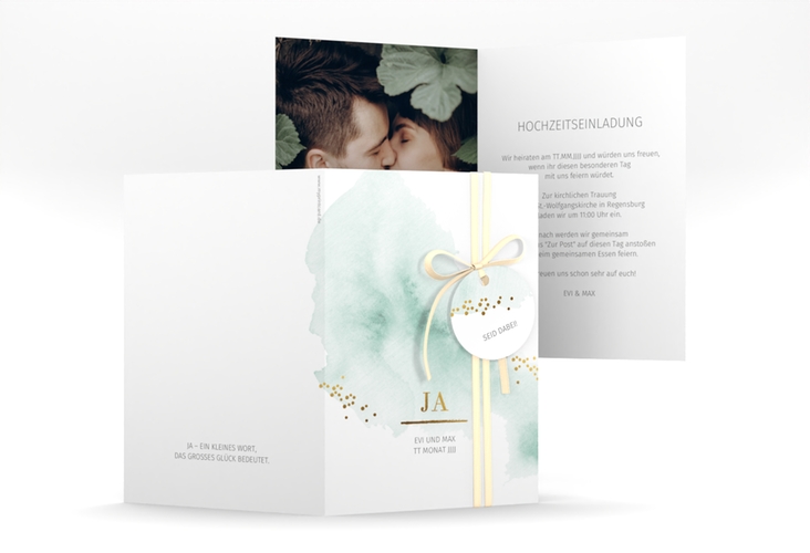 Einladungskarte Hochzeit Pastell A6 Klappkarte hoch mint