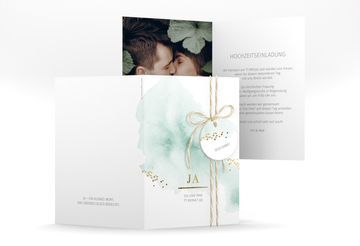 Einladungskarte Hochzeit Pastell A6 Klappkarte hoch mint