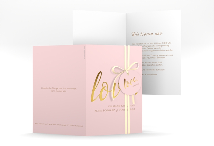 Einladungskarte Hochzeit Glam A6 Klappkarte hoch rosa