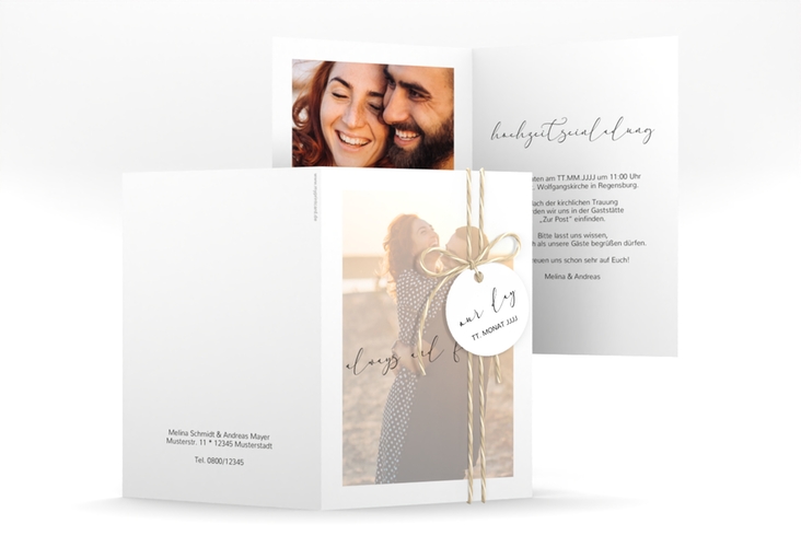 Einladungskarte Hochzeit Lucent A6 Klappkarte hoch weiss hochglanz
