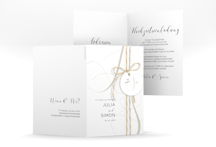 Hochzeitseinladung Eheschließung A6 Klappkarte hoch weiss hochglanz mit Gräsern und Trockenblumen für Boho-Hochzeit