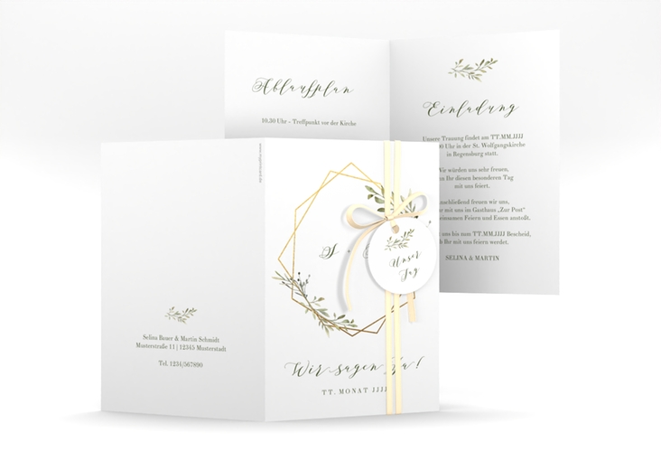 Einladungskarte Hochzeit Acacia A6 Klappkarte hoch weiss hochglanz