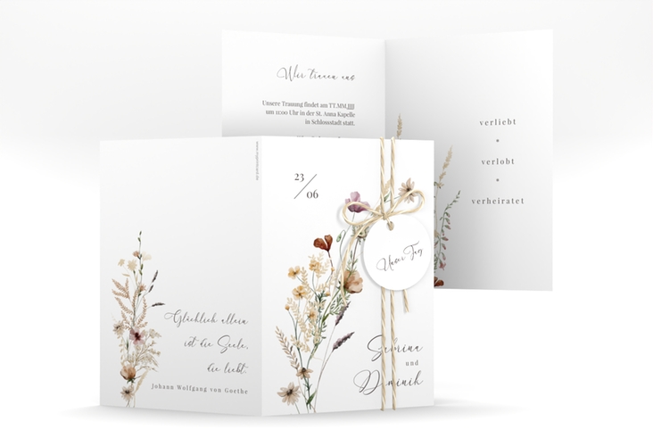 Einladungskarte Hochzeit Sauvages A6 Klappkarte hoch hochglanz mit getrockneten Wiesenblumen